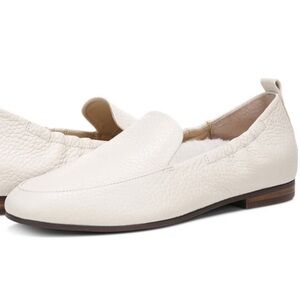 Vionic Amora Pebbled Cream Leather‎ Loafer Faux Shearling Insoles Womens sz 5